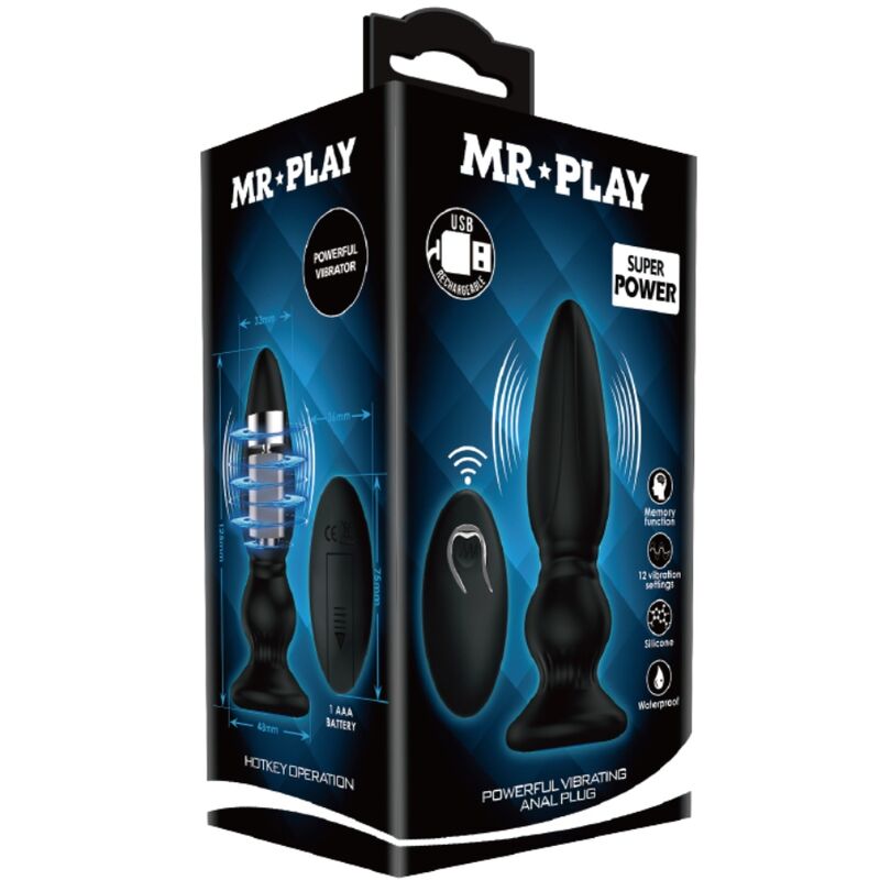 MR PLAY - POWERFUL VIBRATOR REMOTE CONTROL ANAL PLUG BLACK MR PLAY