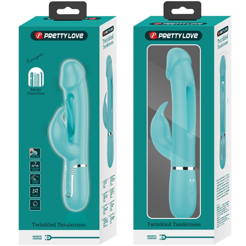 PRETTY LOVE - KAMPAS RABBIT 3 IN 1 MULTIFUNCTION VIBRATOR WITH TONGUE AQUA GREEN PRETTY LOVE FLIRTATION