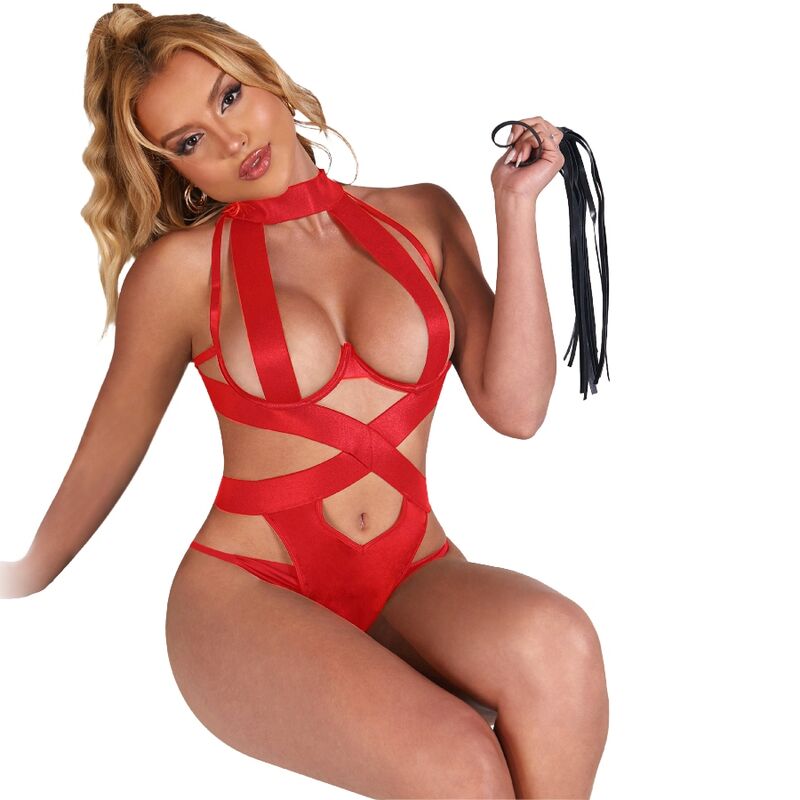 SUBBLIME - SEXY HALTER BODY WITH HARNESS RED L/XL SUBBLIME BODIES