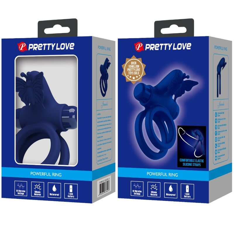 PRETTY LOVE - JAMELE DOUBLE RING WITH VIBRATION & BUTTERFLY STIMULATOR BLUE PRETTY LOVE MALE