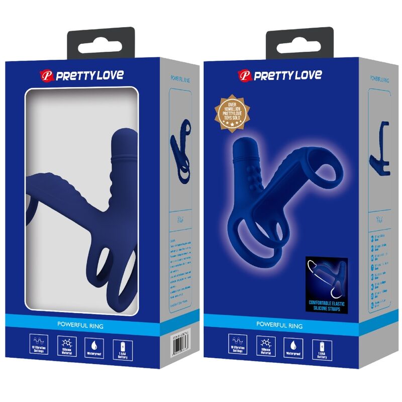 PRETTY LOVE - ELISH VIBRATING RING WITH EXTENSION BLUE PRETTY LOVE MALE