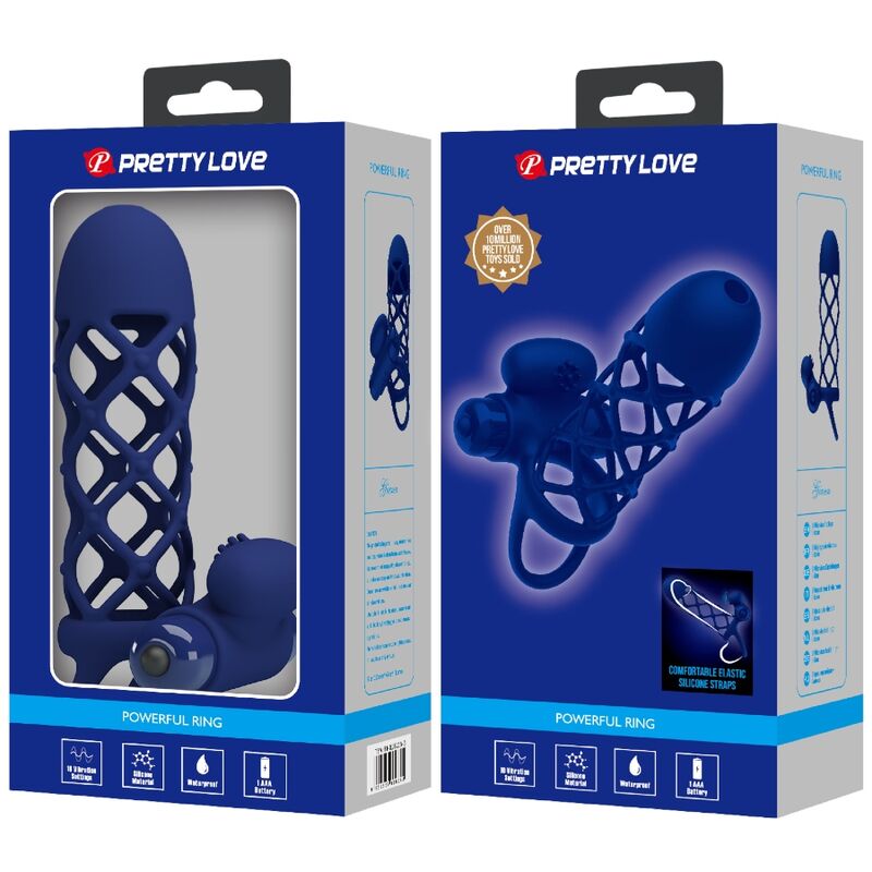 PRETTY LOVE - GIANN VIBRATOR RING WITH SILICONE SHEATH BLUE PRETTY LOVE MALE