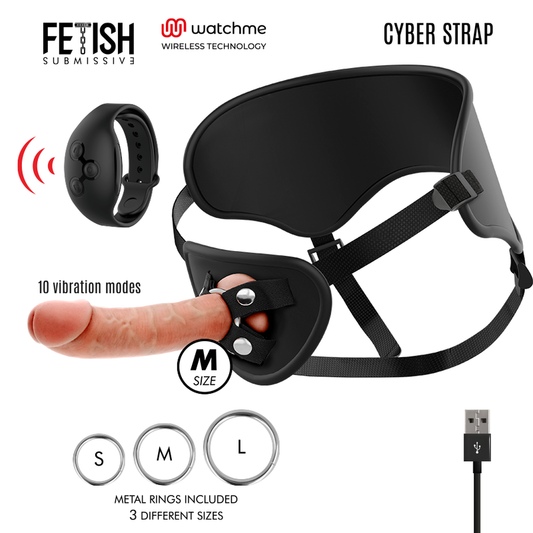 FETISH SOTTOMESSA CYBER STRAP - IMBRACATURA CON DILDO TELECOMANDATO WATCHME M TECHNOLOGY