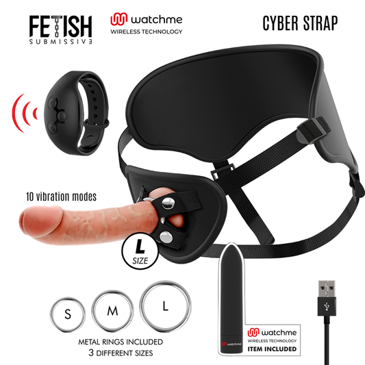 FETISH SOTTOMISSIVA CYBER STRAP - IMBRACATURA CON DILDO E TELECOMANDO A PROIETTILE WATCHME L TECHNOLOGY