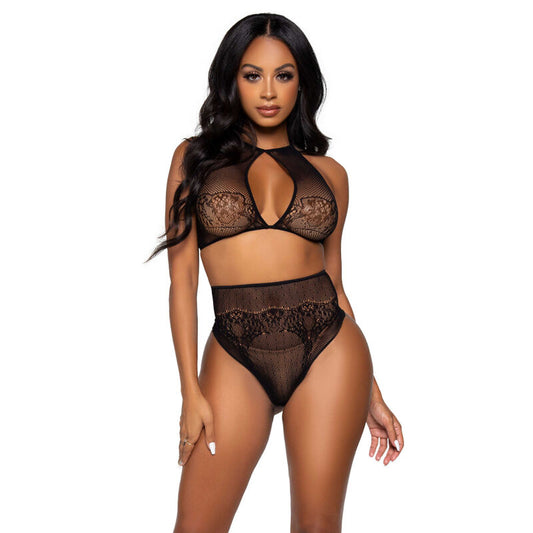 LEG AVENUE - CONJUNTO DE DOS PIEZAS HALTER CROP TOP Y TANGA TALLA ÚNICA
