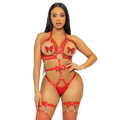 LEG AVENUE - KINK - STUDDED O-RING HARNESS TEDDY SIZE M - RED