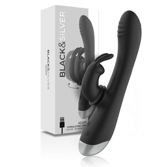 BLACK&SILVER - DJ. ADAM STIMOLATORE A CONIGLIO RICARICABILE IN SILICONE NERO