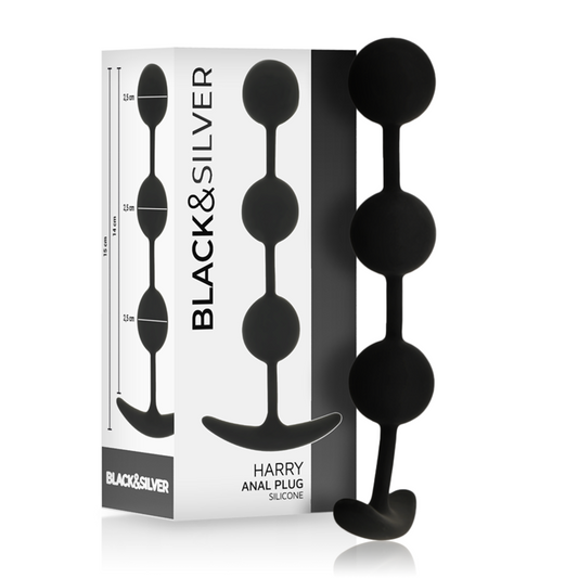 NEGRO Y PLATA - ROSARIO ANAL HARRY 3 ESFERAS DE SILICONA 14 CM