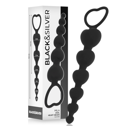 NEGRO Y PLATA - CADENA DE CORAZONES ANAL MILA 18 CM