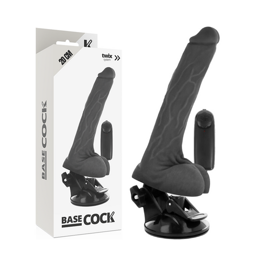 BASECOCK - VIBRATORE REALISTICO NERO TELECOMANDATO CON TESTICOLI 20 CM -O- 4 CM