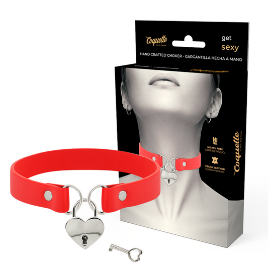 DESIDERIO CHIC E CIVETTUOLO - COLLANA IN PELLE VEGAN ROSSA CON CUORE E CHIAVE