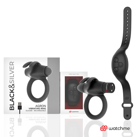 NEGRO Y PLATEADO - ANILLO PARA EL PENE DE CONTROL REMOTO AGRON WATCHME