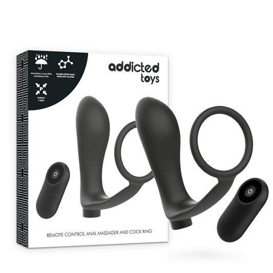 ADDICTED TOYS - ANELLO PER PENE CON PLUG ANALE TELECOMANDATO NERO RICARICABILE
