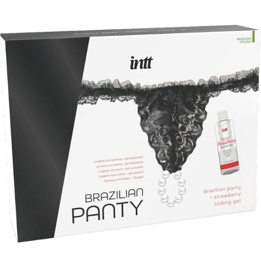 INTT LANZAMIENTOS - TANGA NEGRA BRASILEÑA CON PERLAS Y GEL LUBRICANTE 50 ML