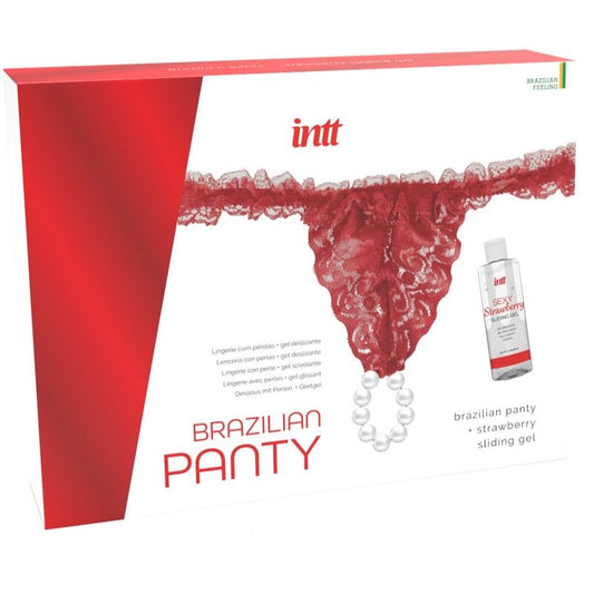 LANZAMIENTOS INTT - TANGA ROJA BRASILEÑA CON PERLAS Y GEL LUBRICANTE 50 ML