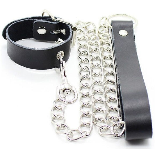 OHMAMA FETISH - COLLANA PENE E CINGHIA IN PELLE CON CATENA IN METALLO