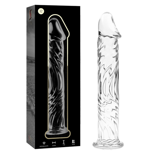 SERIE NEBULA DE IBIZA - MODELO 12 DILDO CRISTAL DE BOROSILICATO TRANSPARENTE 17 CM -O- 3.5 CM