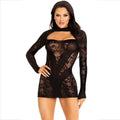 LEG AVENUE - MINIVESTIDO DE ENCAJE DE MANGA LARGA NEGRO