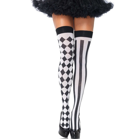 LEG AVENUE - CALZE ALTE ARLECCHINO BIANCHE E NERE