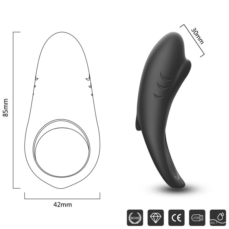 ARMONY - SHARK VIBRATOR RING FOR COUPLES REMOTE CONTROL BLACK ARMONY FOR HIM
