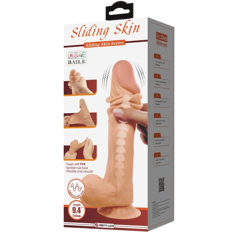 PRETTY LOVE - SLIDING SKIN SERIES REALISTIC DILDO WITH SLIDING SKIN SUCTION CUP REMOTE CONTROL FLESH 24 CM PRETTY LOVE HIGH GRADE