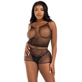 LEG AVENUE - CONJUNTO DE CAMISETA Y PANTALONES DE REJILLA NEGRO