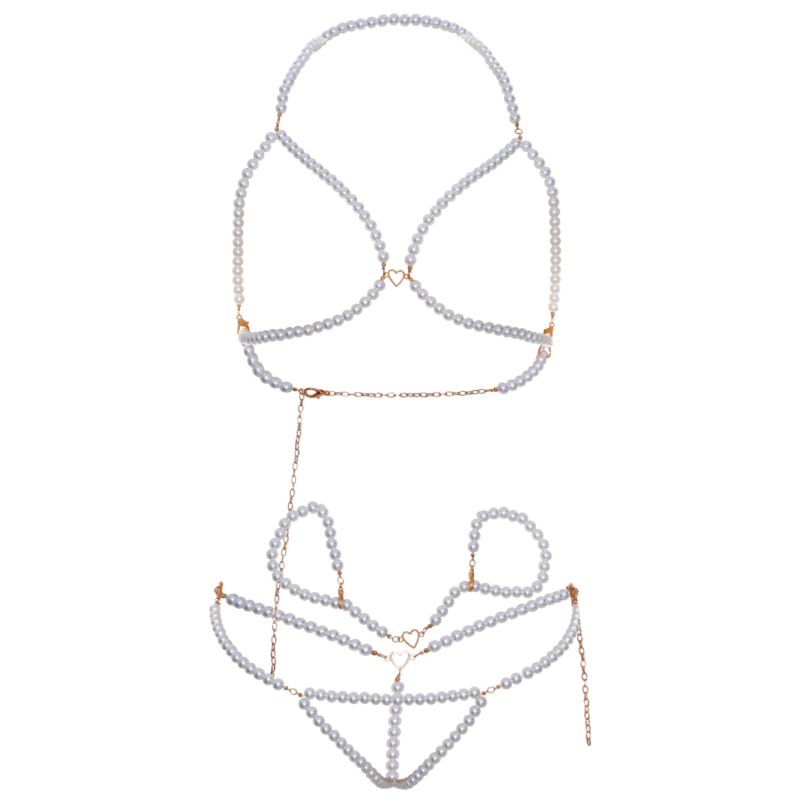 LEG AVENUE - BRA WRISTBANDS & PEARL THONG SET LEG AVENUE KINK