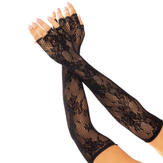 LEG AVENUE - GUANTES CORTOS SIN DEDOS CON RED FLORAL NEGROS