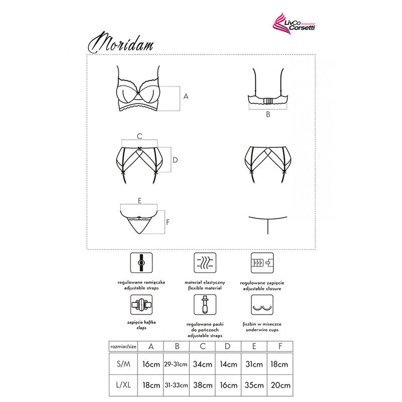 LIVCO CORSETTI FASHION - MORIDAM LC 90552 BRA + GARTER BELT + PANTY NEGRO L/XL LIVCO CORSETTI SETS