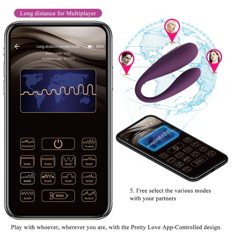 PRETTY LOVE - AUGUST REMOTE GLOBAL DOUBLE PLEASURE VIBRATOR PRETTY LOVE C-TYPE