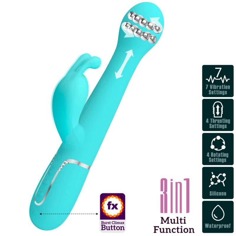 PRETTY LOVE - DEJON RABBIT VIBRATOR 3 IN 1 MULTIFUNCTION AQUA GREEN PRETTY LOVE FLIRTATION