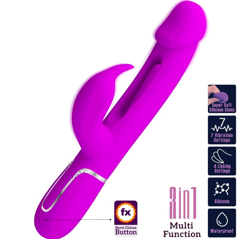 PRETTY LOVE - KAMPAS RABBIT 3 IN 1 MULTIFUNCTION VIBRATOR WITH TONGUE FUCHSIA PRETTY LOVE FLIRTATION