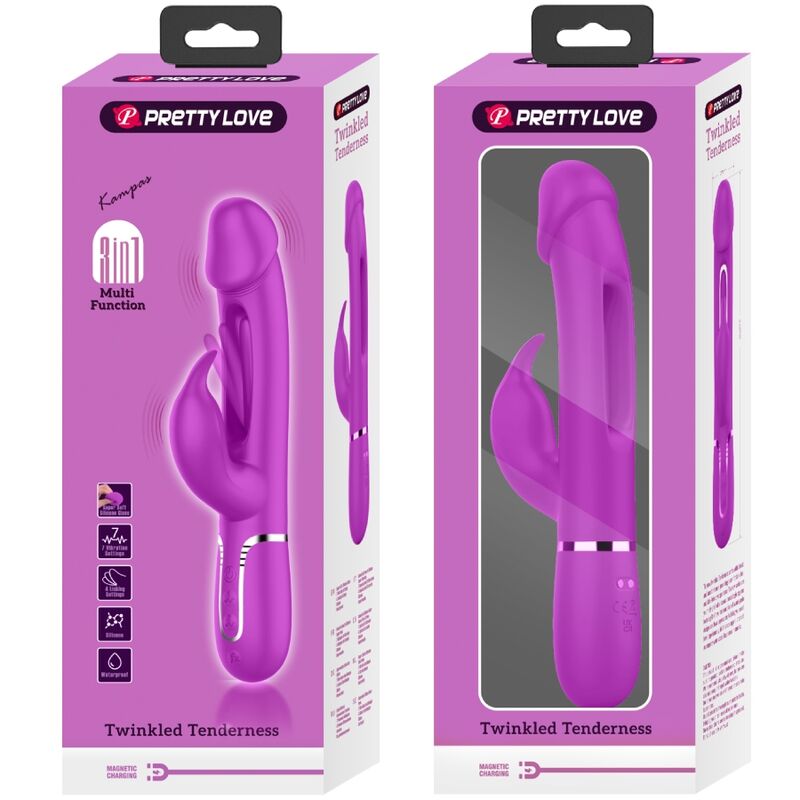 PRETTY LOVE - KAMPAS RABBIT 3 IN 1 MULTIFUNCTION VIBRATOR WITH TONGUE FUCHSIA PRETTY LOVE FLIRTATION