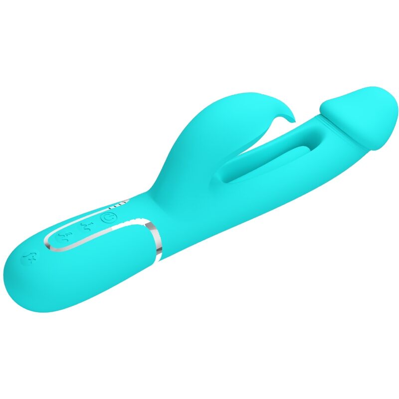 PRETTY LOVE - KAMPAS RABBIT 3 IN 1 MULTIFUNCTION VIBRATOR WITH TONGUE AQUA GREEN PRETTY LOVE FLIRTATION