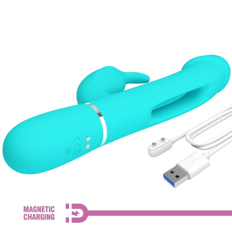 PRETTY LOVE - KAMPAS RABBIT 3 IN 1 MULTIFUNCTION VIBRATOR WITH TONGUE AQUA GREEN PRETTY LOVE FLIRTATION