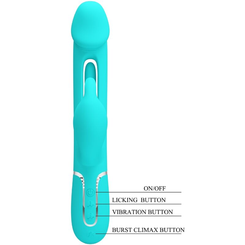 PRETTY LOVE - KAMPAS RABBIT 3 IN 1 MULTIFUNCTION VIBRATOR WITH TONGUE AQUA GREEN PRETTY LOVE FLIRTATION