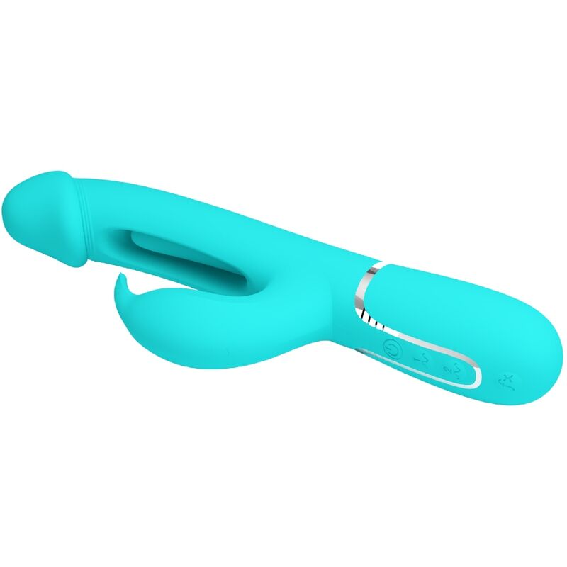 PRETTY LOVE - KAMPAS RABBIT 3 IN 1 MULTIFUNCTION VIBRATOR WITH TONGUE AQUA GREEN PRETTY LOVE FLIRTATION