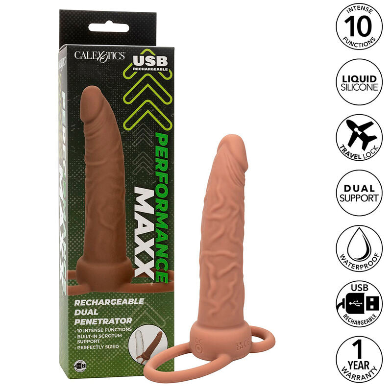 CALEXOTICS - PERFORMANCE MAXX RECHARGABLE DUAL PENETRATOR BROWN SKIN CALEXOTICS