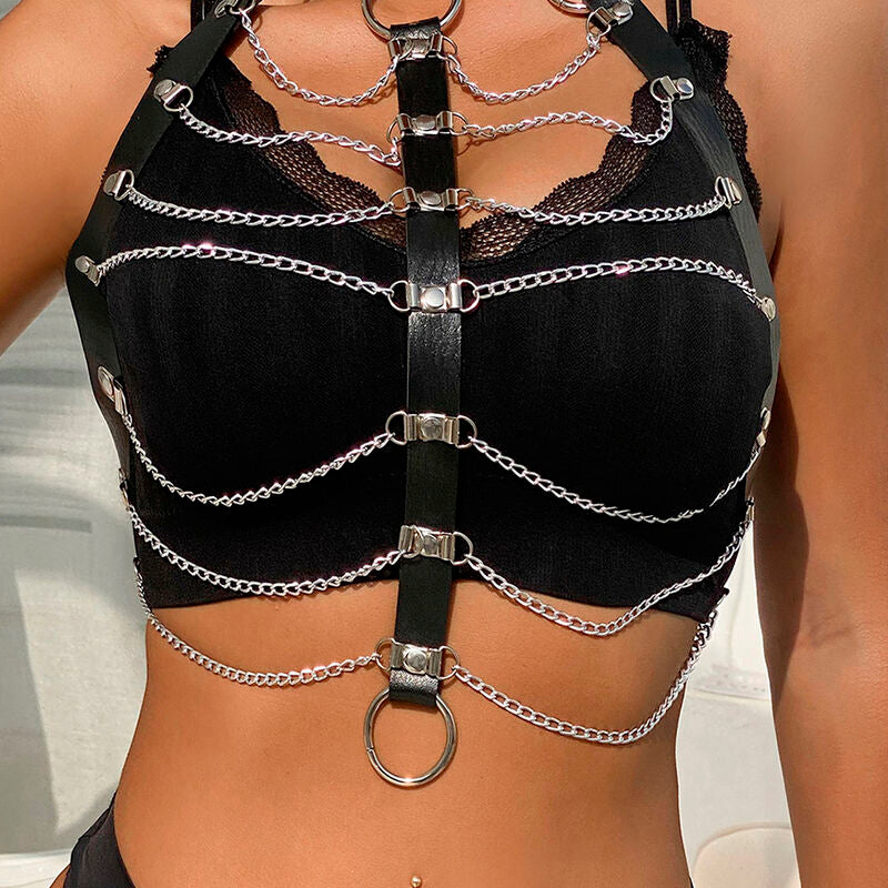 SUBBLIME - CHEST HARNESS LEATHER CHAINS BLACK ONE SIZE SUBBLIME FETISH