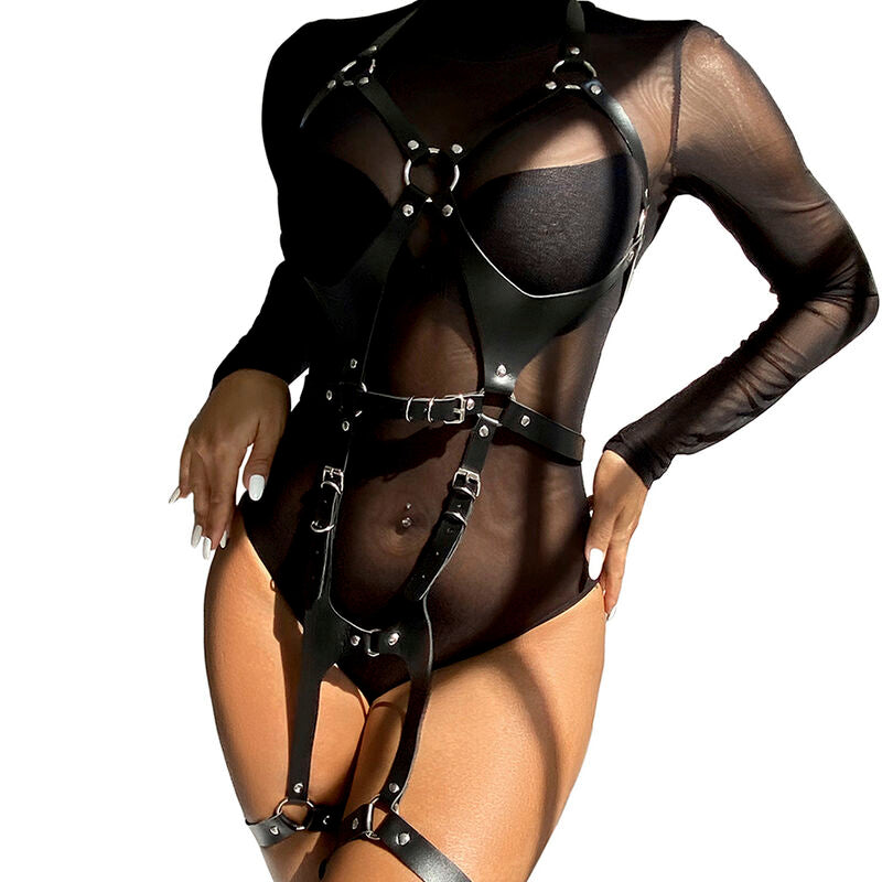 SUBBLIME - FULL BODY HARNESS WITH LEATHER BUCKLES BLACK ONE SIZE SUBBLIME FETISH