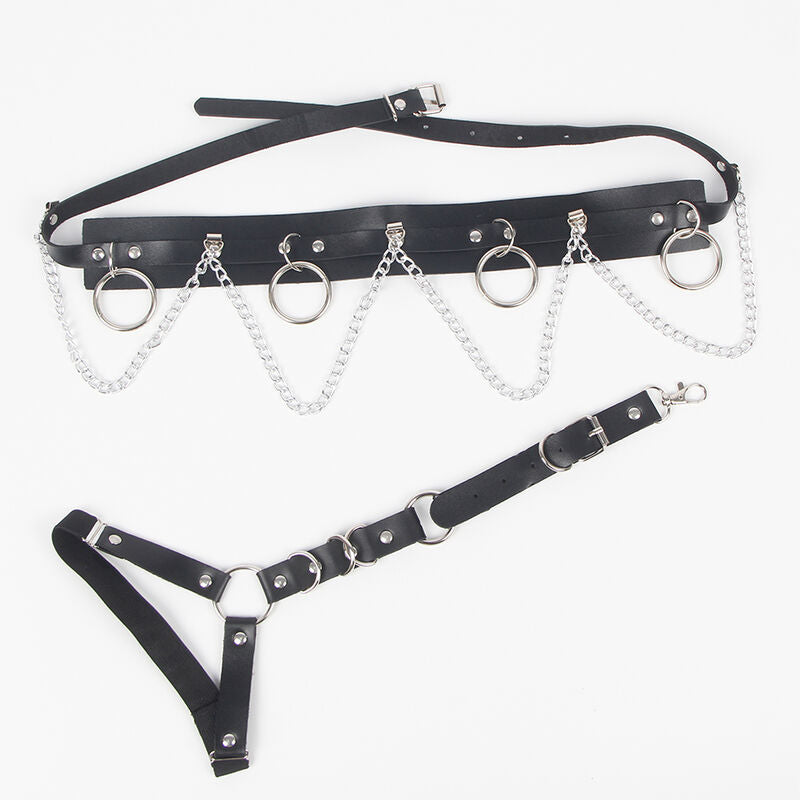SUBBLIME - BELT AND GARTER HARNESS WITH RINGS AND CHAINDETAIL ONE SIZE SUBBLIME FETISH