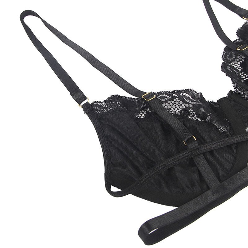 SUBBLIME - SET OF 3 PIECES BRA + THONG + LACE GARTER BLACK S/M SUBBLIME SETS