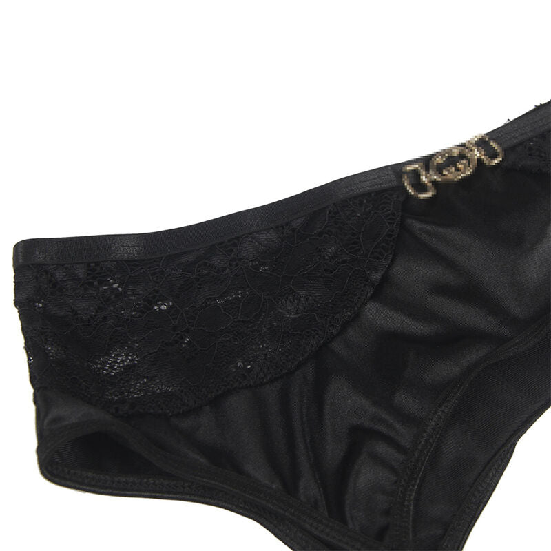 SUBBLIME - SET OF 3 PIECES BRA + THONG + LACE GARTER BLACK S/M SUBBLIME SETS