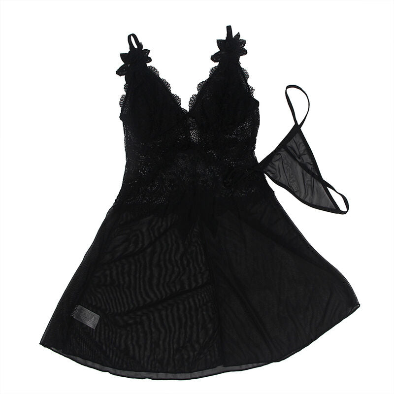 SUBBLIME - BABYDOLL TULLE FABRIC WITH LACE AND FLOWER DETAIL BLACK S/M SUBBLIME BABYDOLLS