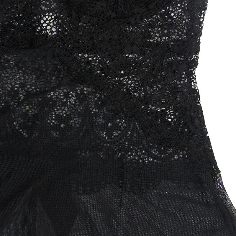 SUBBLIME - BABYDOLL TULLE FABRIC WITH LACE AND FLOWER DETAIL BLACK L/XL SUBBLIME BABYDOLLS