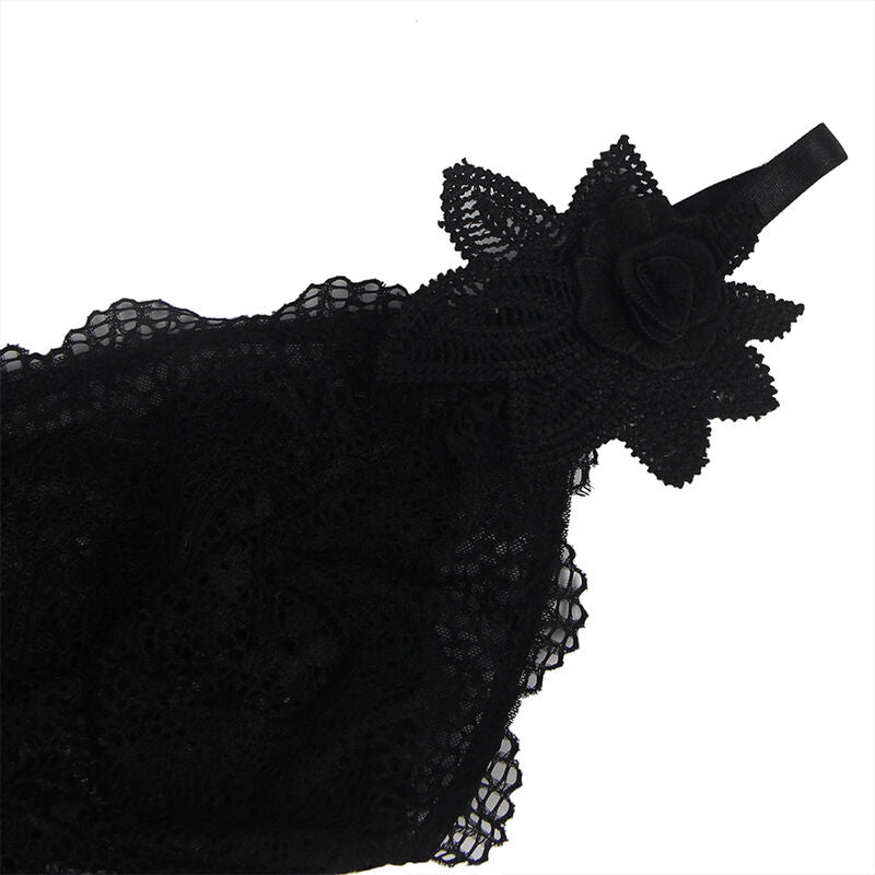 SUBBLIME - BABYDOLL TULLE FABRIC WITH LACE AND FLOWER DETAIL BLACK L/XL SUBBLIME BABYDOLLS