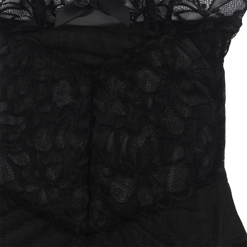 SUBBLIME - BABYDOLL WITH ADJUSTABLE STRAPS AND TRANSPARENT LACE FLORAL PRINT BLACK L/XL SUBBLIME BABYDOLLS