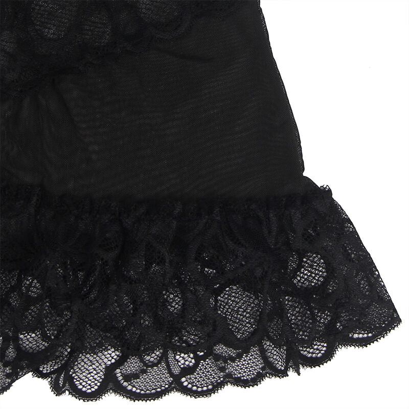 SUBBLIME - BABYDOLL WITH ADJUSTABLE STRAPS AND TRANSPARENT LACE FLORAL PRINT BLACK L/XL SUBBLIME BABYDOLLS