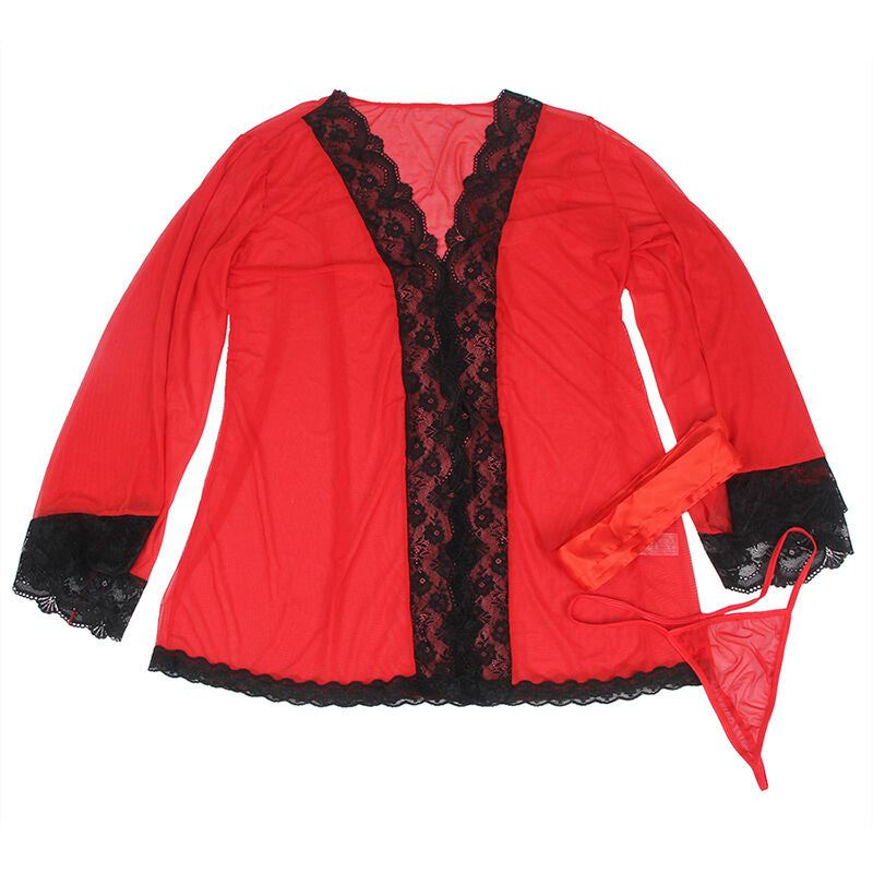 SUBBLIME - TRANSPARENT FABRIC ROBE WITH LACE DETAIL RED S/M SUBBLIME BABYDOLLS
