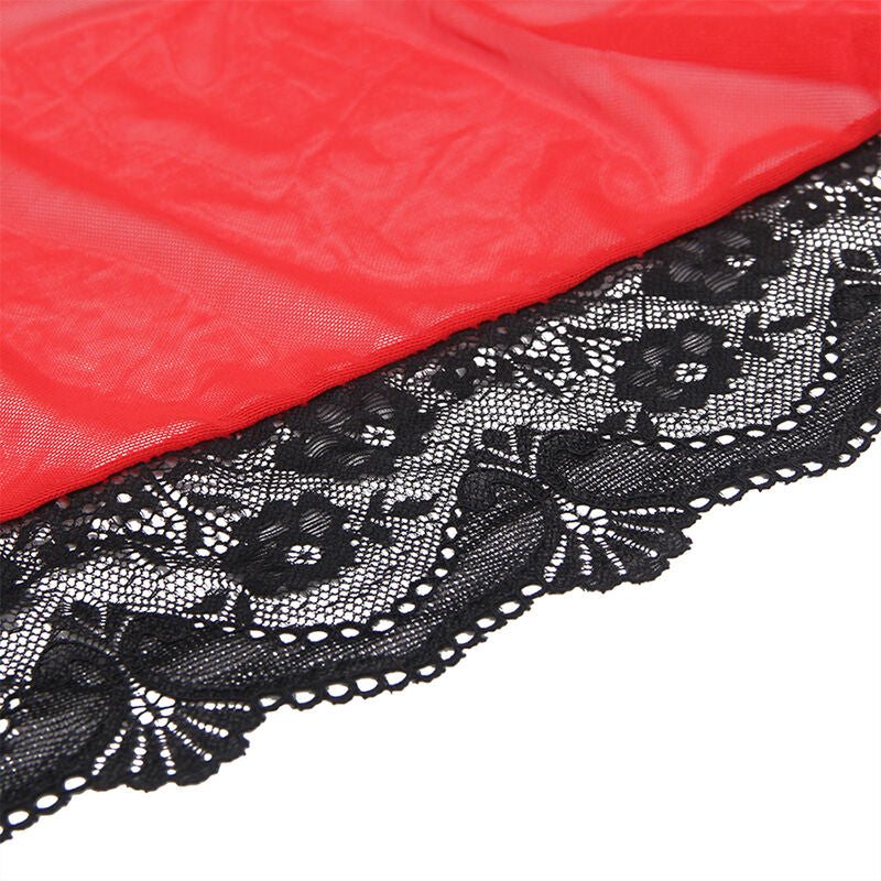 SUBBLIME - TRANSPARENT FABRIC ROBE WITH LACE DETAIL RED L/XL SUBBLIME BABYDOLLS